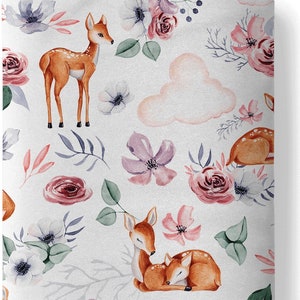 Fabric Little forest animals: flowered doe 100% Cotton