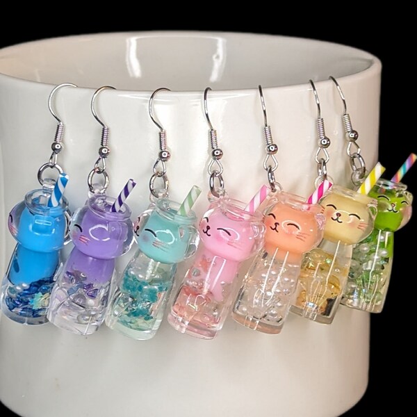 Cat Cup Bubble Tea Earrings