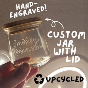 Custom Jar Engraved | Etched Glass Keepsake Memory Spice Container Lid | Pet Treat Storage | Personalized Pill | Cat Dog Mom Dad Parent Gift