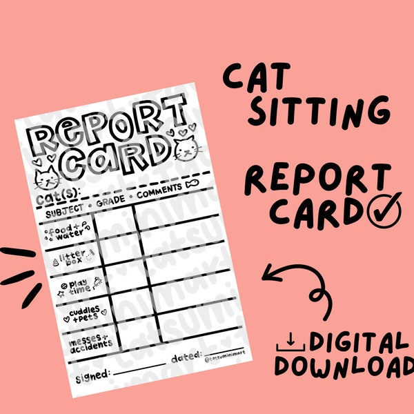 Cat Sitting Report Card | Catsitter Notes Template | Rover Meowtel Apps | Pet Sitting Services Business Supplies | Instant Digital Download