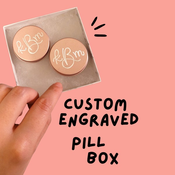 Custom Pill Box Engraved | Tooth Fairy Container | Bridesmaid Proposal Gift | Rose Gold Silver Tin | Monogrammed Personalized Medicine Case