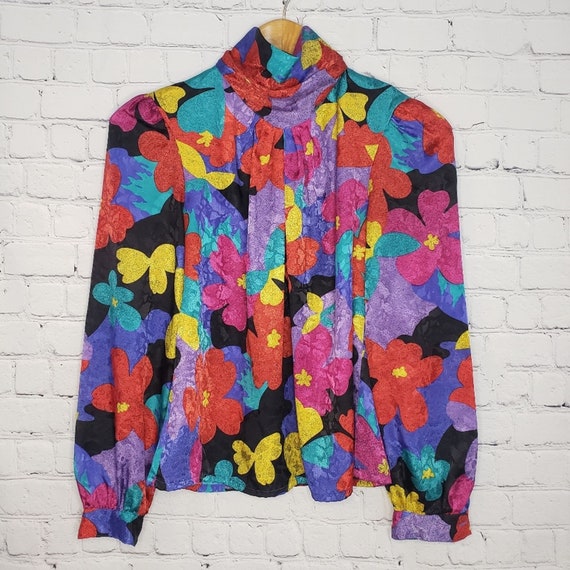 VINTAGE Nicola Colorful High-Neck Blouse Size 8