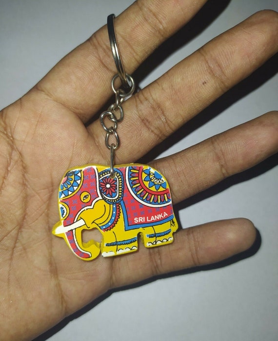 keychain Sri Lankan Elephants Souvenir Handmade Wood Key Tag keychain Sri Lankan Elephants Souvenir Handmade Wood Key Tag