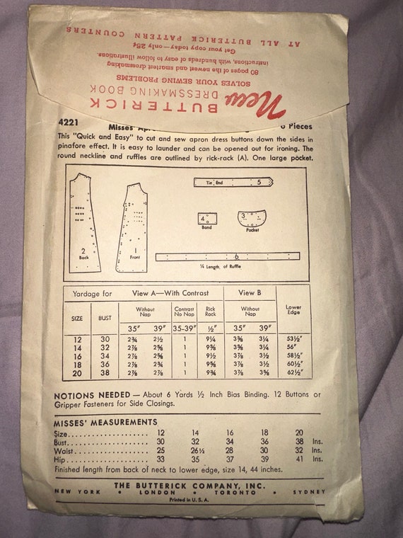Vintage 1940's Sewing Pattern - Butterick 4221 Misses' Size