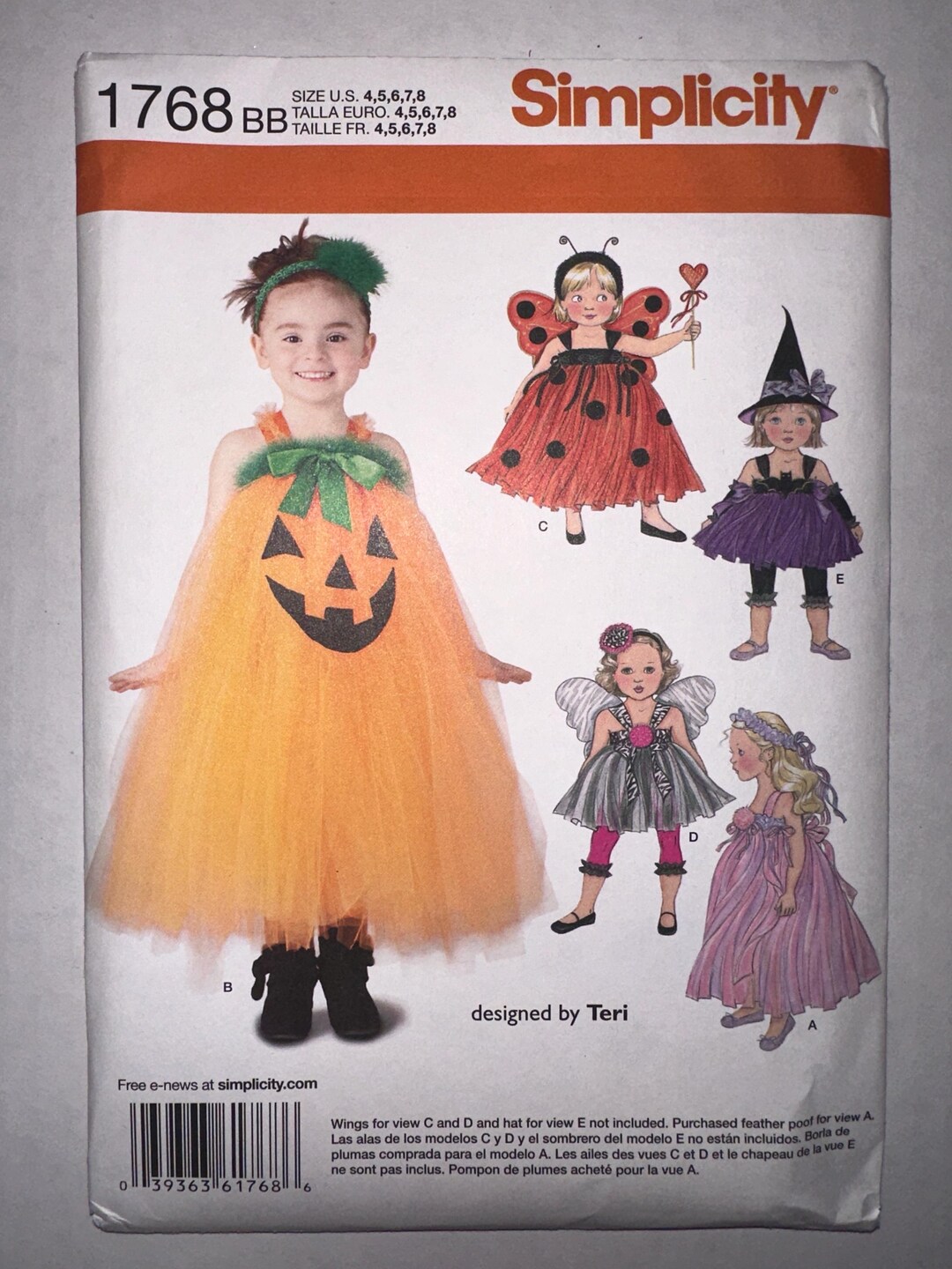 Sewing Pattern Simplicity 1768 Girls Size 4-8 Tulle Dress Leggings ...