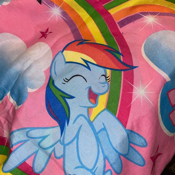 Vintage My Little Pony PARTIAL Bedsheet Bed Sheet Bedding Cutter Fabric to Upcycle or Repurpose - 30x42 Inches