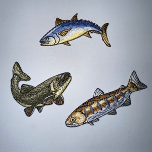 Embroidered Iron On Heat Press Applique Embellishment Patch Fish Fishing Fisherman Nautical
