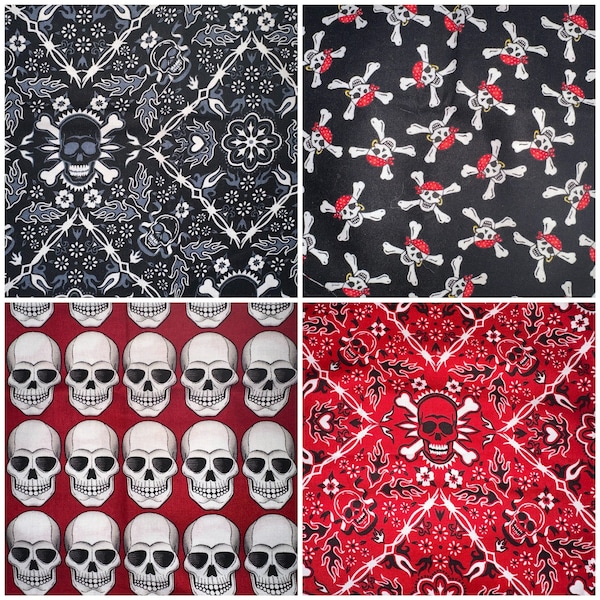 100% Cotton Woven Fabric Fat Quarter FQ 18x22 inches - Baddanna Pirate Skulls Robo Skull - Quilting Sewing Stash Builder OOP & Hard to Find