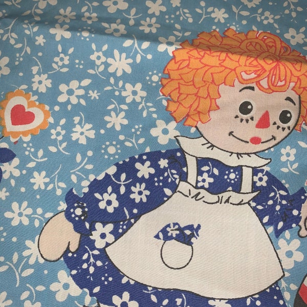 Partial Vintage Raggedy Ann & Andy Bed Sheet Cutter Fabric 40x40 Inches - Repurpose Upcycle Material