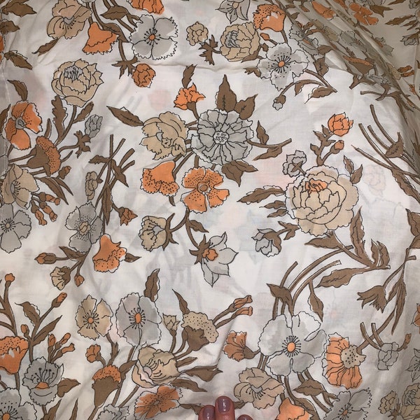 1970's Vintage Muted Floral in Browns -  Perma-Prest No Iron Percale Double/Full Flat Bed Sheet Bedding