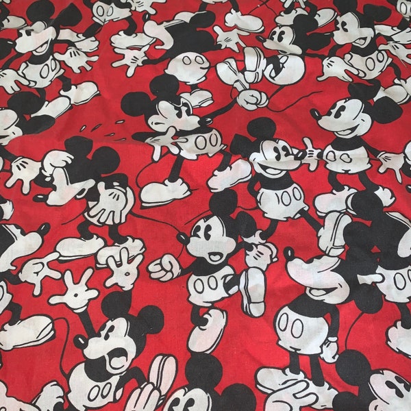 Vintage Partial Classic Iconic Disney Mickey Mouse on Red Bed Sheet Cutter Fabric for Upcycle 30x40 Inches