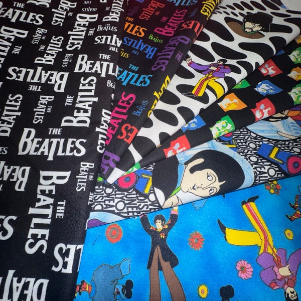 100% Cotton Woven Fabric - The Beatles Fab Four Yellow Submarine - Remnants 9x10 inches - Cranston OOP Hard to find