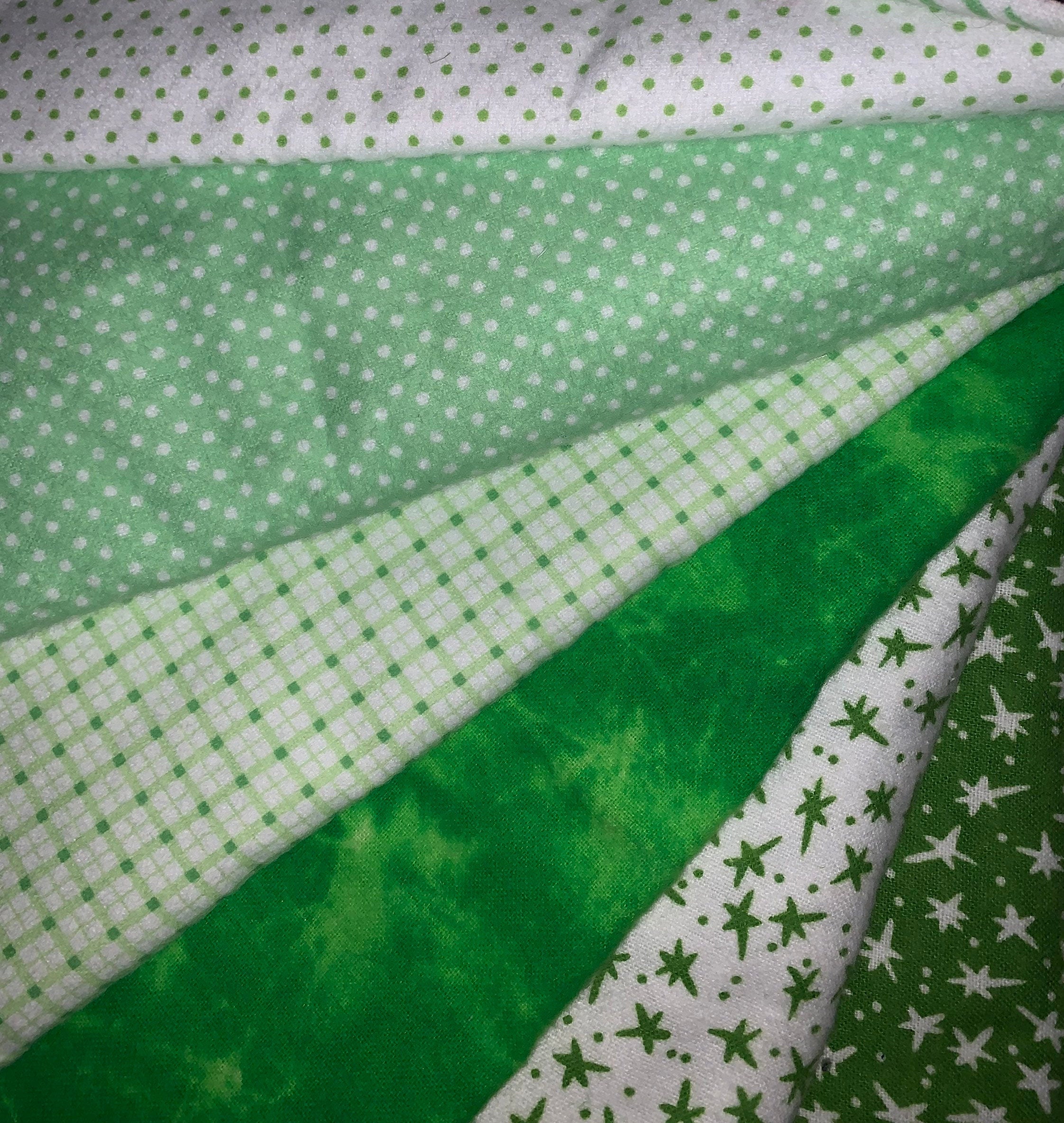 100 Cotton Flannel Fabric Green Theme Dots Checks Starburst Etsy