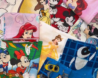 U Choose Partial Vintage Disney Character Bed Sheet Cutter Material Fabric Upcycle - Princess Mermaid  Mickey Jack NBC Peter Pan Wall-e