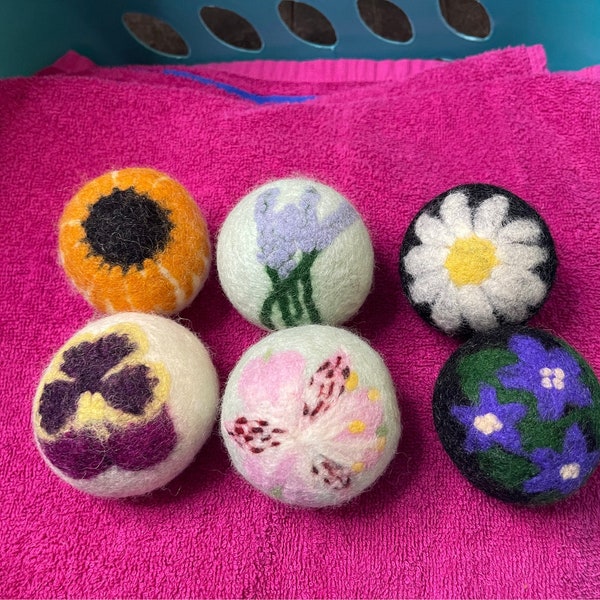 US made wool dryer balls with needle Felted design, gift for gardener, eco friendly chemical free dryer sheets, Florist Gift, USA made