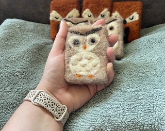 Hand Felted owl soap exfoliating goat milk bar soap useful shea butter gift for owl lovers cute luxurious practical camper gift fall smell