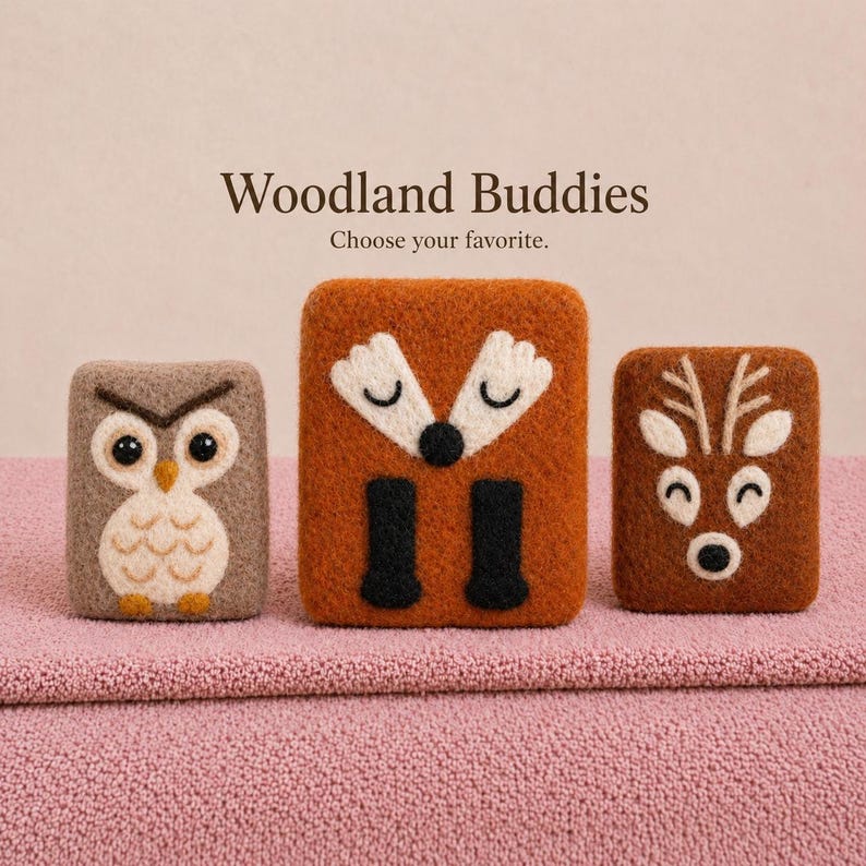 Felted Woodland Soap, exfoliating Shea butter bar, useful gift for fox lovers, cute luxurious practical camper gift, deer, raccoon, hedgeho bild 1