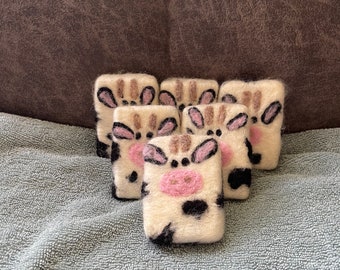 Hand Felted cow bar soap fun soap exfoliating goat milk bar soap useful gag gift for cow lovers cute luxurious gift for her practical gift