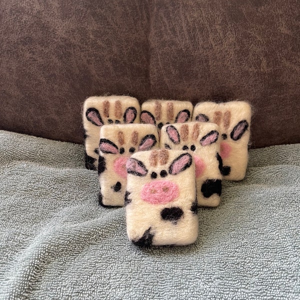 Hand Felted cow bar soap fun soap exfoliating goat milk bar soap useful gag gift for cow lovers cute luxurious gift for her practical gift