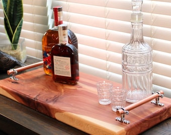 Whiskey Tasting Tray I Bourbon Tray w/ Copper Handles I Party Serving Platter I Cocktail Serving Tray I Whiskey Gifts I Cheese Board
