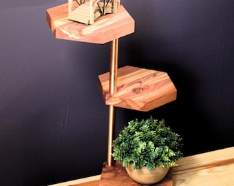 Three-Tier Cedar Plant Stand I Garden Shelf I Multi-Level Plant Display I Copper Pipe Spine Plant Stand I Vertical Succulent Plant Stand