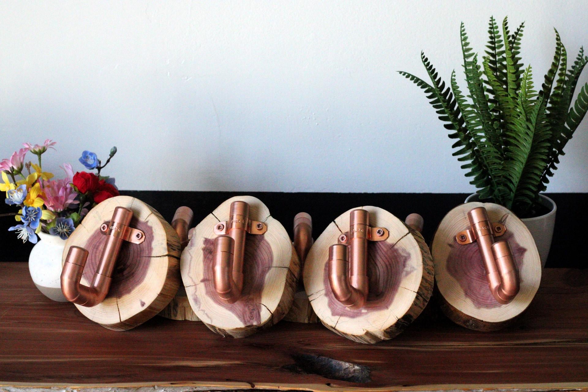 Small Handmade Copper Plant Hanger I Rustic Home Accent I Tree Slice Wall Hanger I Cedar Slice Wall Mount