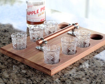 Copper Accent Shot Glass Carrier, Bar Accessory Organizer, Liquor Glass Holder, Drinkware Display Caddy