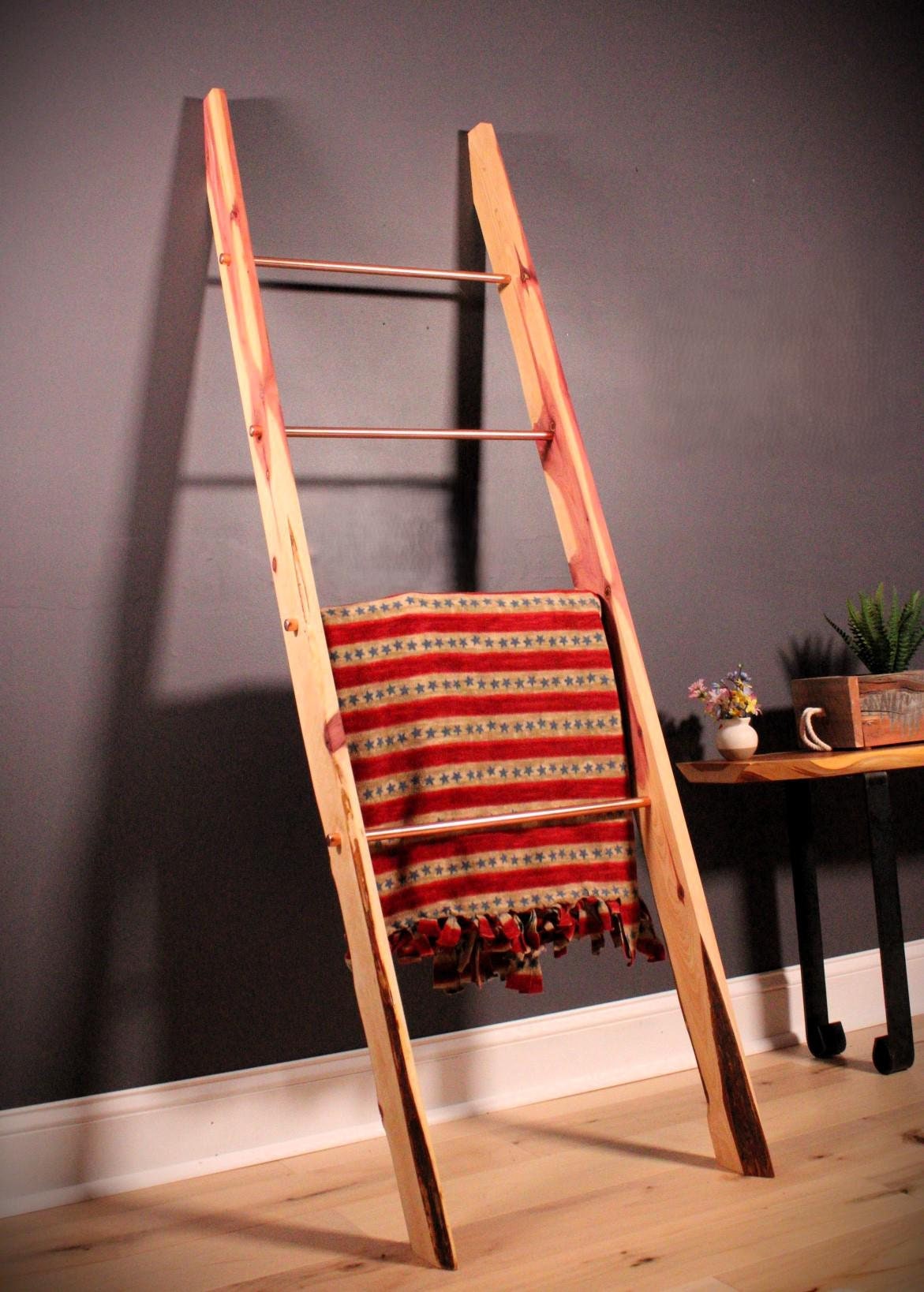 Wood Cedar Blanket Ladder Cedar Blanket Ladder W/ Copper Rails I