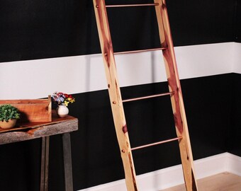 Cedar Blanket Ladder W/ Copper Rails I Rustic Ladder Décor I