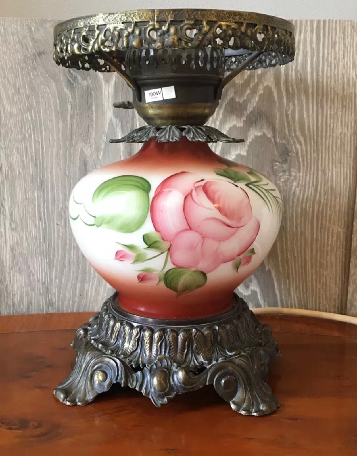 Vintage hurricane lamp with hand painted glass. Victorian Etsy