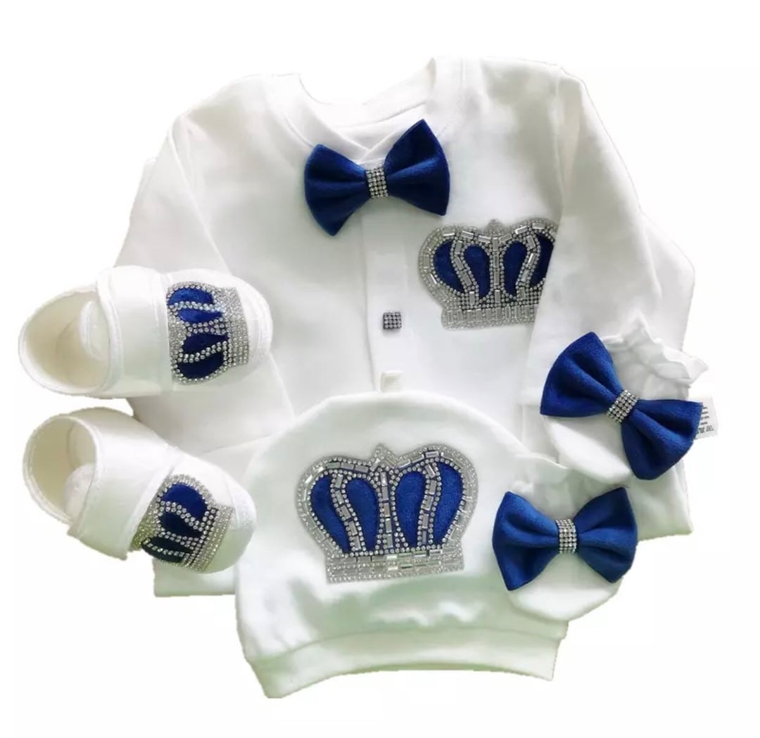 Personalised Baby Boy Outfit Set Rhinestones Crown, Newborn Outfit ...