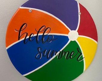 18" Beach ball, summer door hanger, Welcome door hanger, wood door hangers, front door decor, outdoor decor, porch decor, summer decor