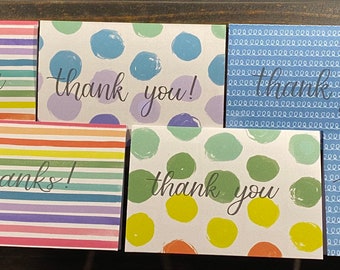 Colorful Handmade Calligraphy thank you cards with envelopes, wedding thank you, baby shower thanks, thank you card pack