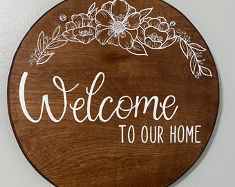 18” Fall Front Door Decor, Front Door Wreath, Welcome To Our Home, Floral Door Hanger, Housewarming Gift, cute front porch sign