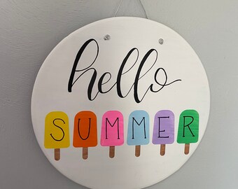 Colorful Hello summer popsicle door hanger for your porch