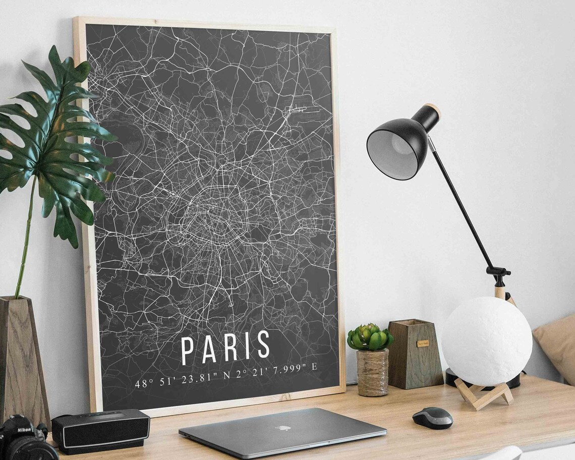 Paris City Map Wall Art Print Paris Street Map Wall Poster | Etsy