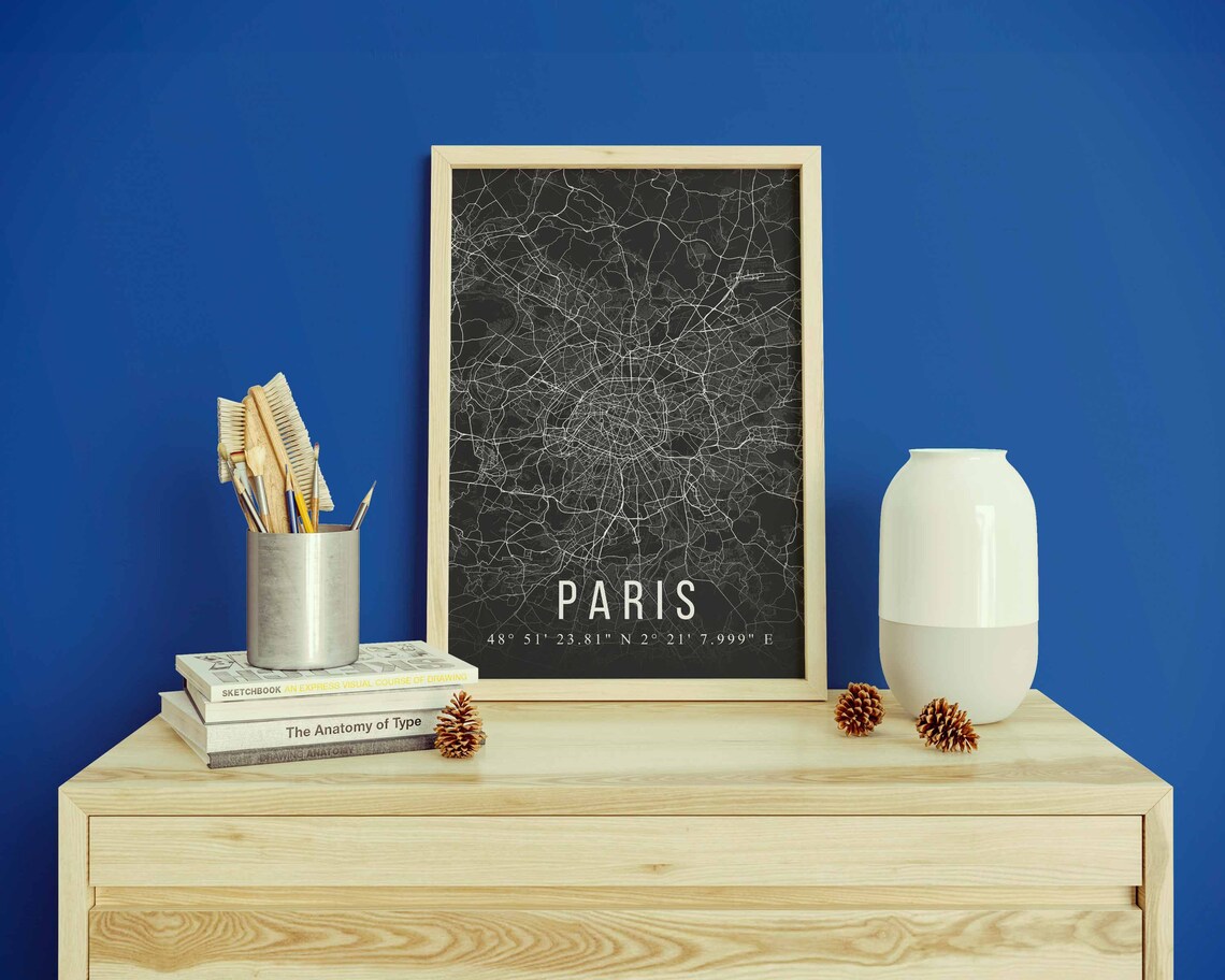 Paris City Map Wall Art Print Paris Street Map Wall Poster | Etsy