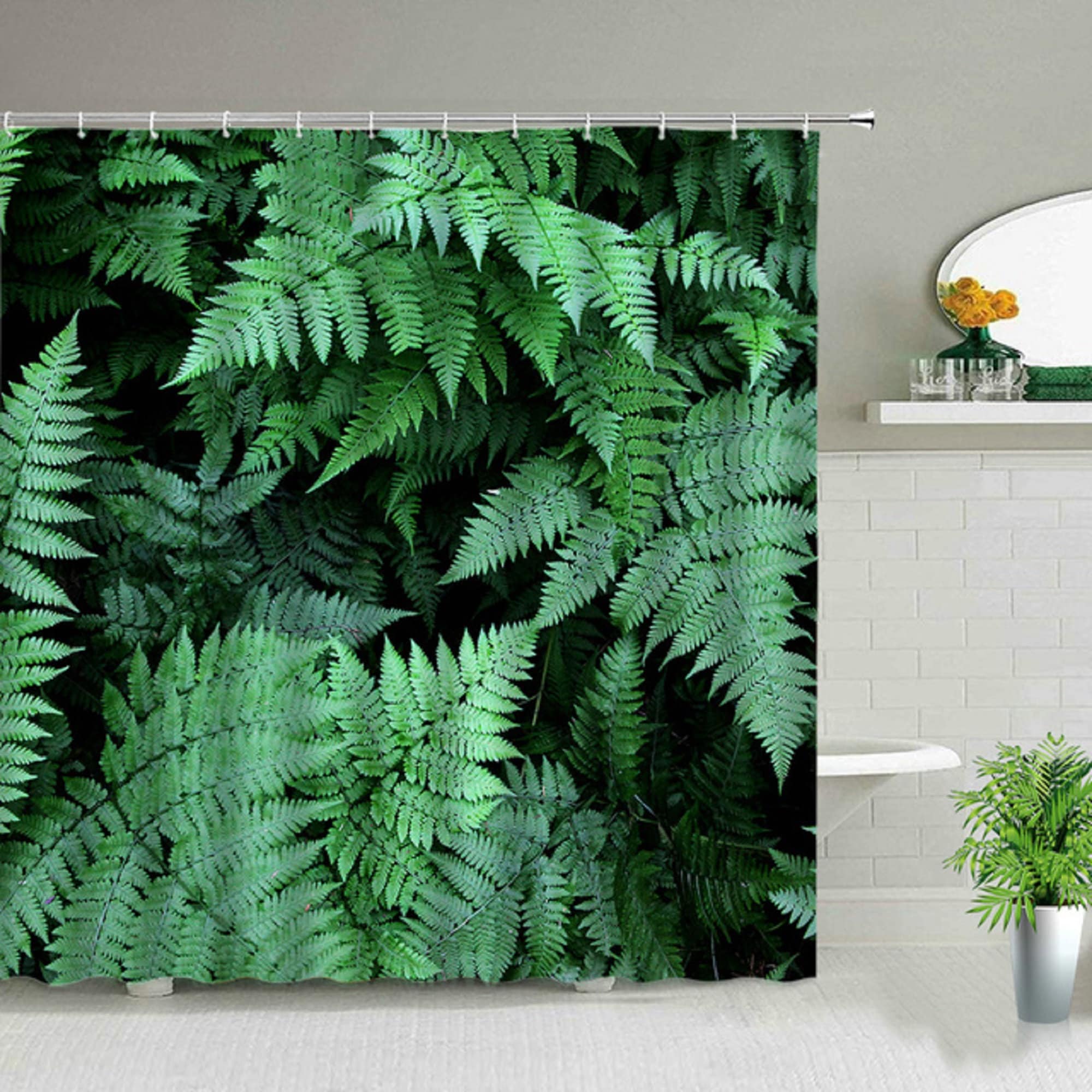 Green Plant Shower Curtain Set Polyester Waterproof Curtains Etsy