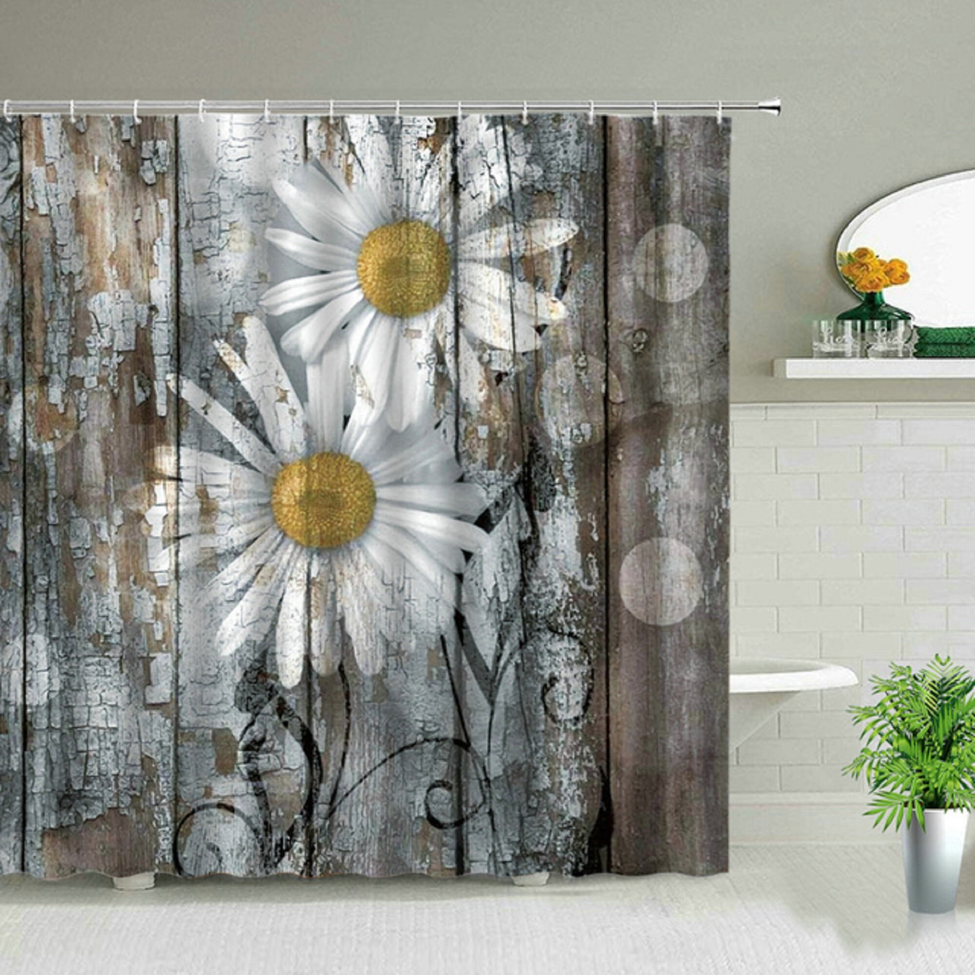 Green Plant Shower Curtain Set Polyester Waterproof Curtains Etsy