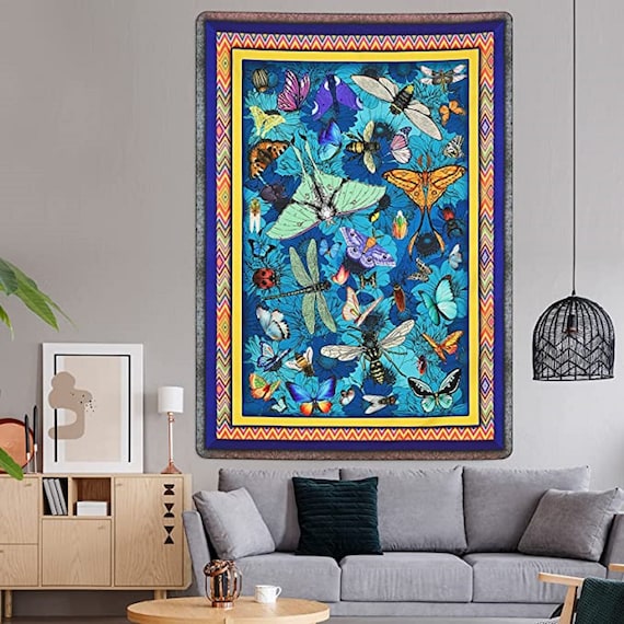 Butterfly Tapestry Moth Insect Tapestry Flowers Tapestry Etsy