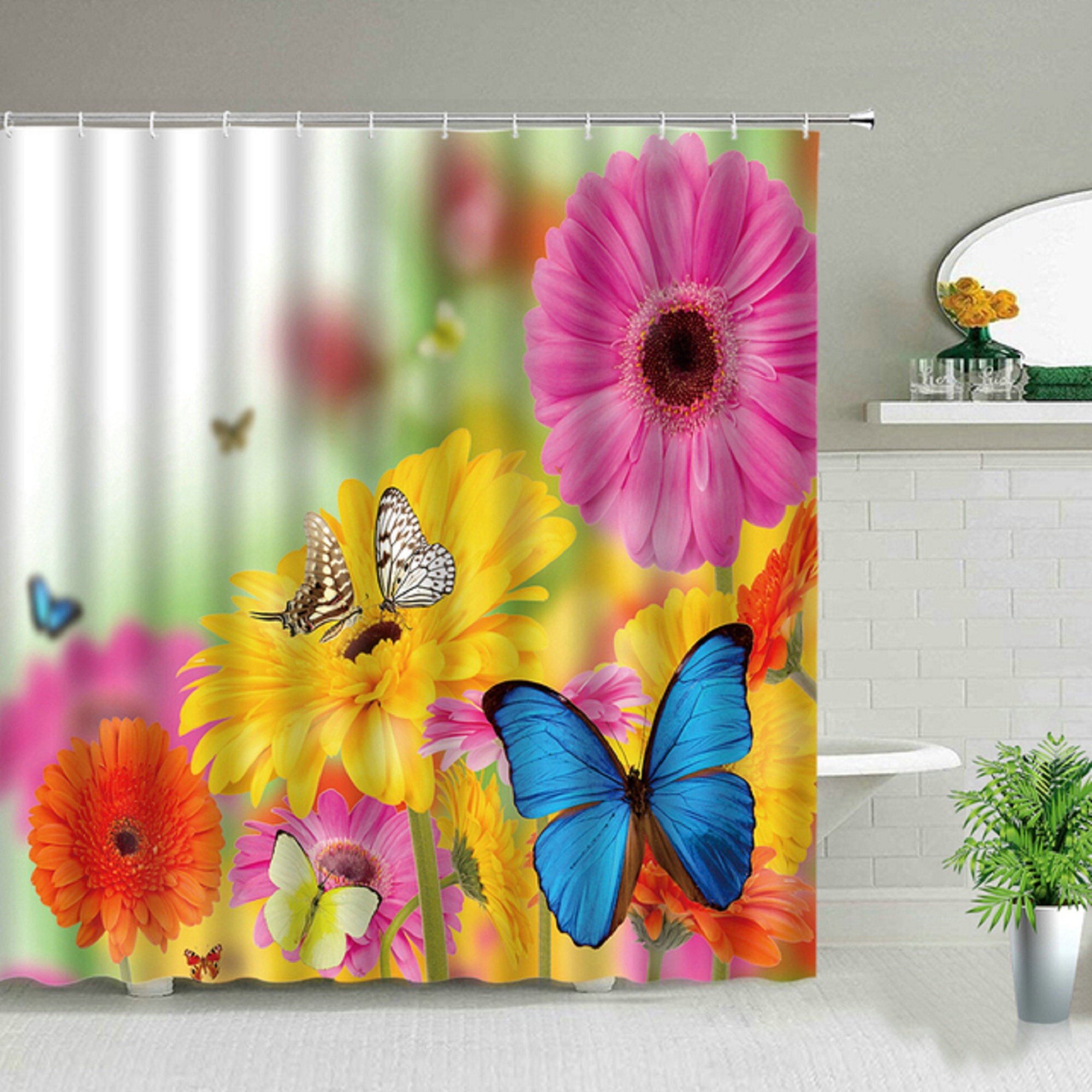 Green Plant Shower Curtain Set Polyester Waterproof Curtains Etsy