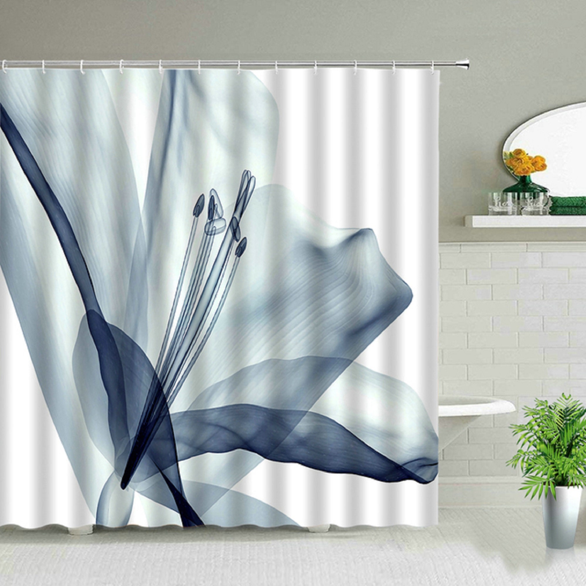 Green Plant Shower Curtain Set Polyester Waterproof Curtains Etsy