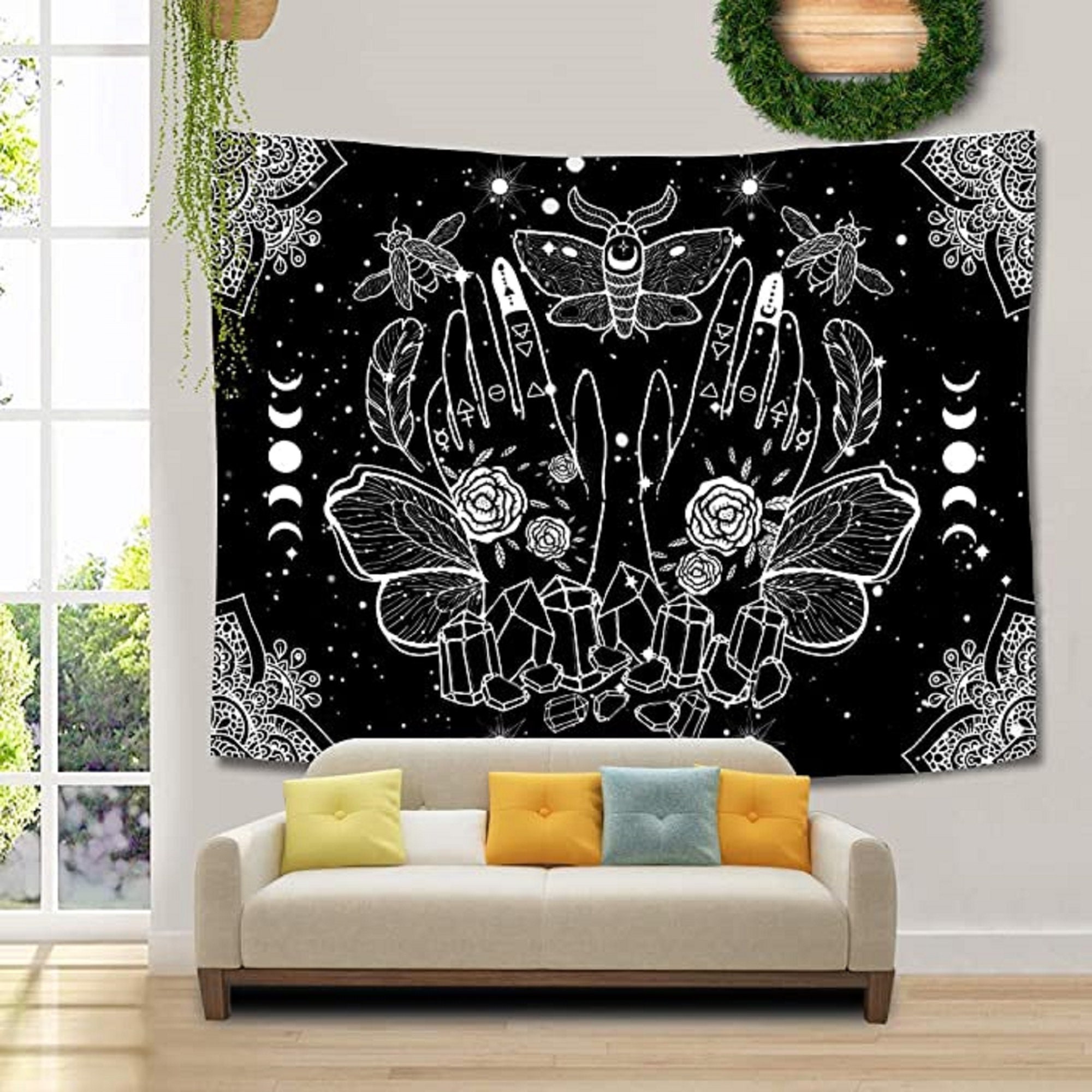 Gothic Witchy Tapestry Witchcraft Mystical Moth Tapestry Moon | Etsy