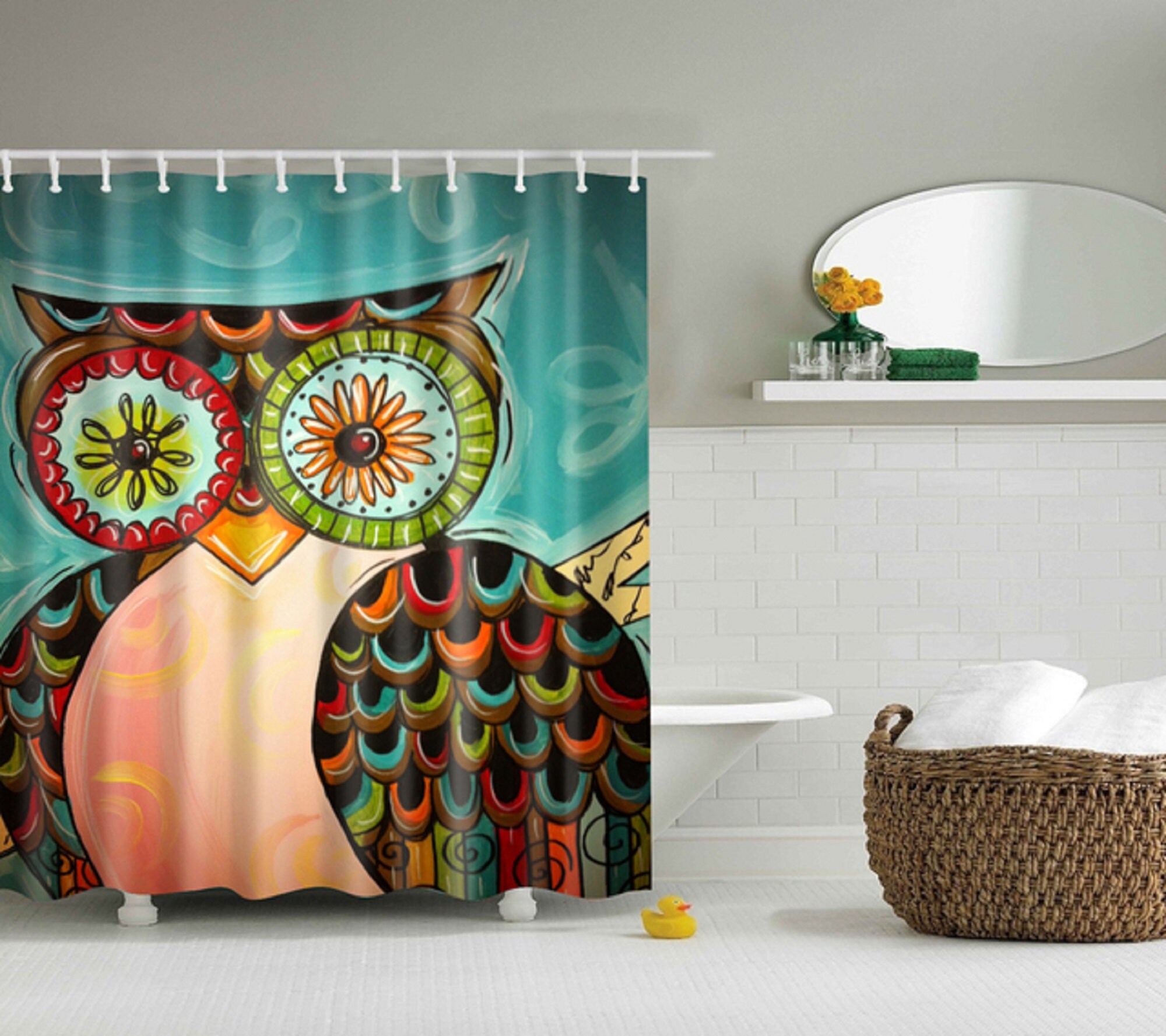 Owl Shower Curtains Bathroom Curtain Animals Birds Owl Etsy