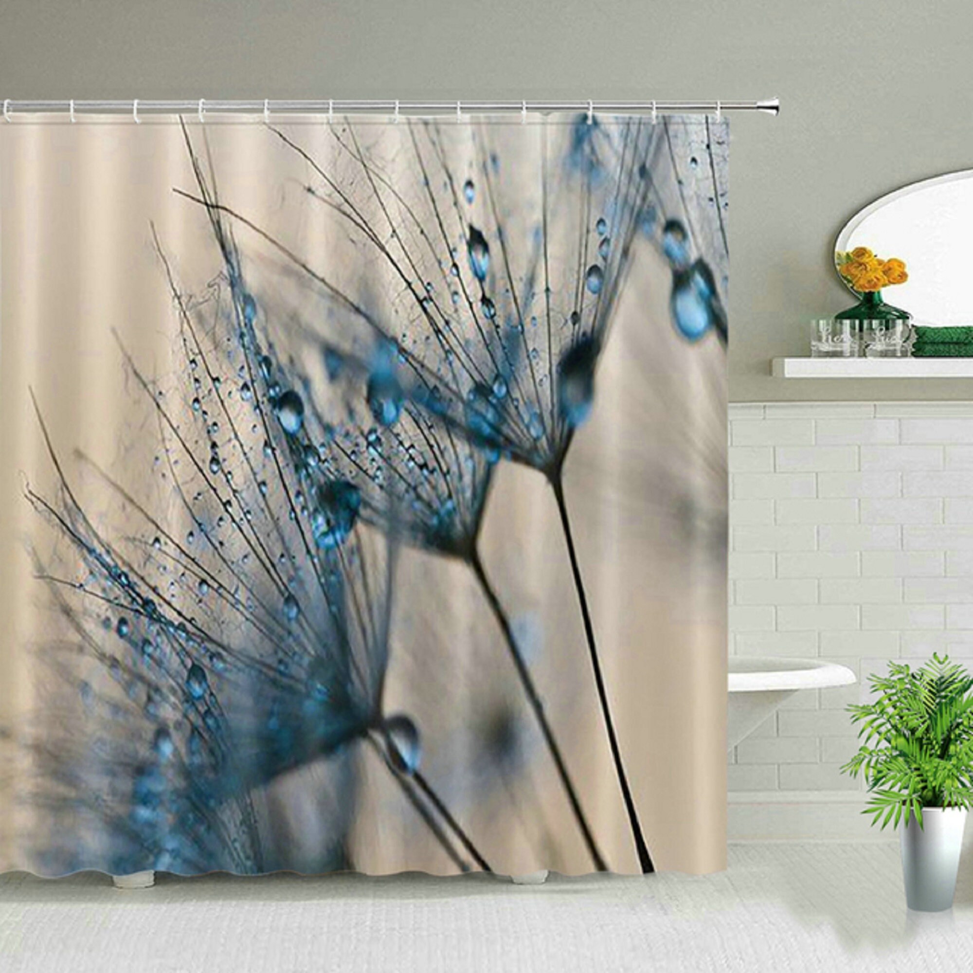 Green Plant Shower Curtain Set Polyester Waterproof Curtains Etsy