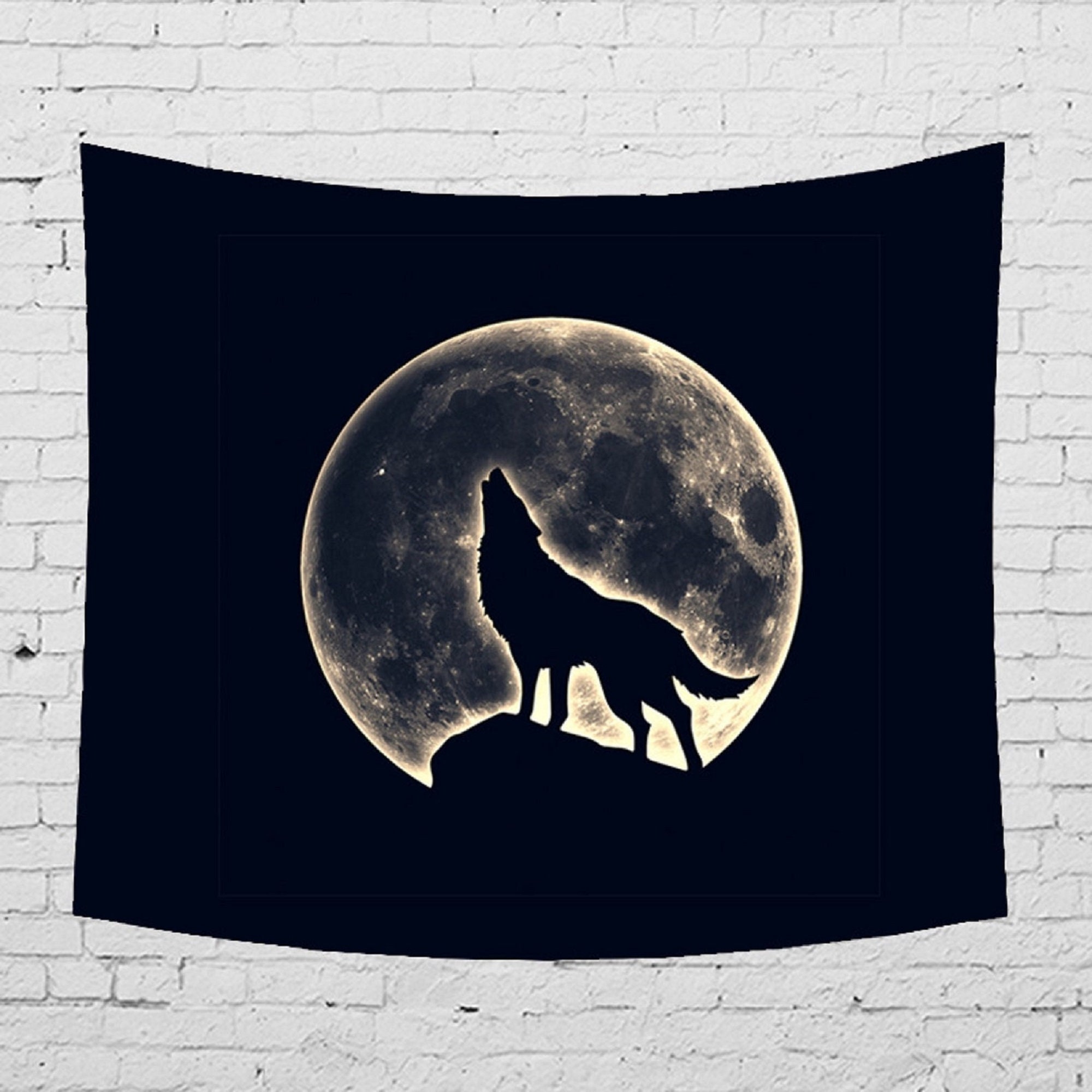 Wolf Tapestry Wolf Wall Art Wolf Wall Tapestry Moon Etsy