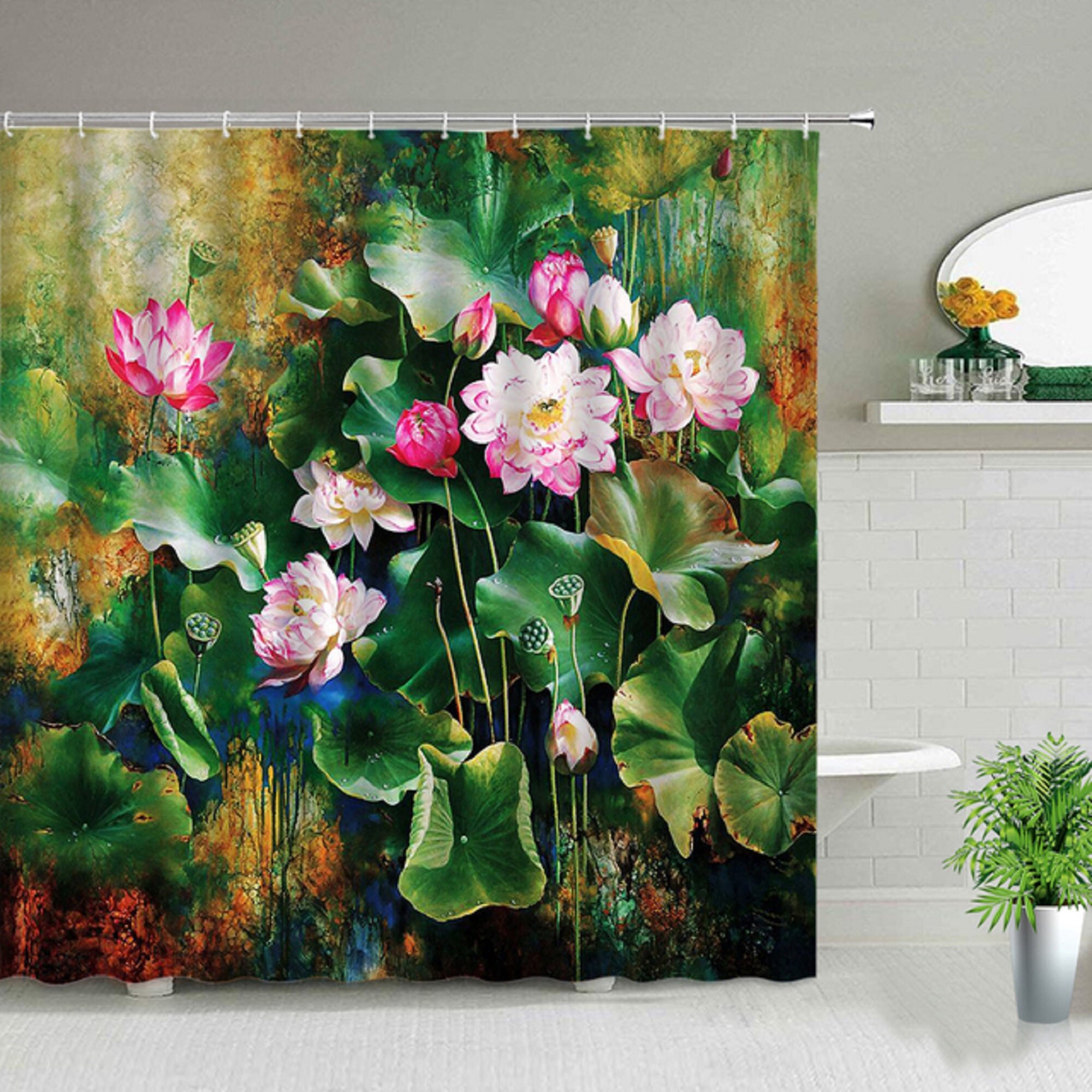 Green Plant Shower Curtain Set Polyester Waterproof Curtains Etsy