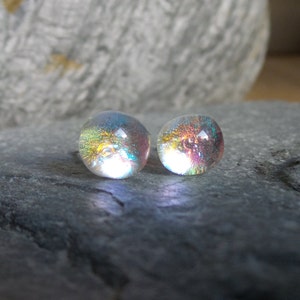 Hand-made iridescent clear glass stud earrings