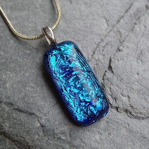 Hand-made sapphire blue fused glass pendant