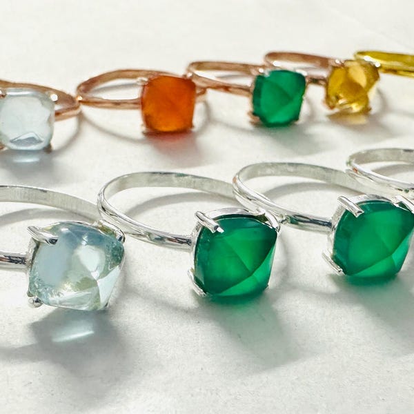 Schönes neues Design Natürliche Karneol, Blautopas und Citrin Zuckerhut Spannringe in 925 Sterling Silber || Massiver Unisex Ring